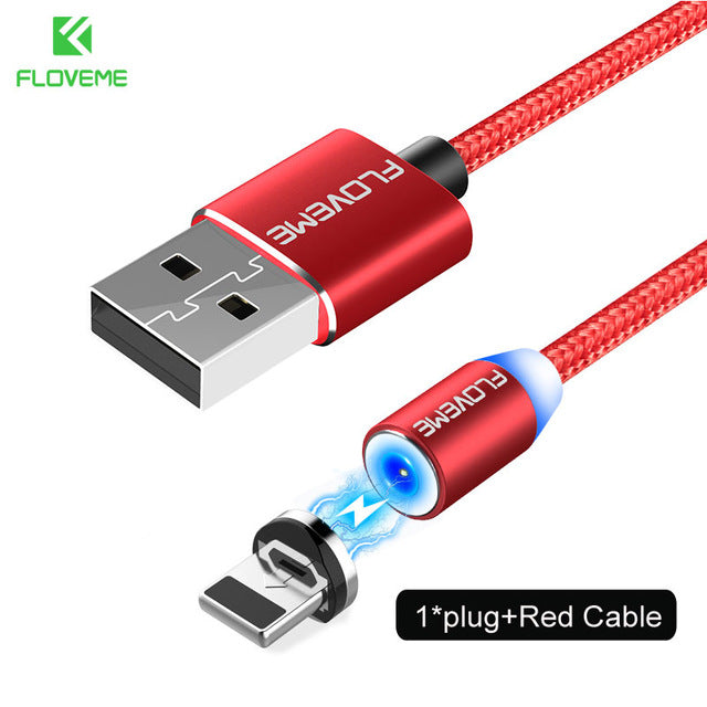 FLOVEME 1M Magnetic Charge Cable , Micro USB Cable For iPhone XR XS Max X Magnet Charger USB Type C Cable LED Charging Wire Cord