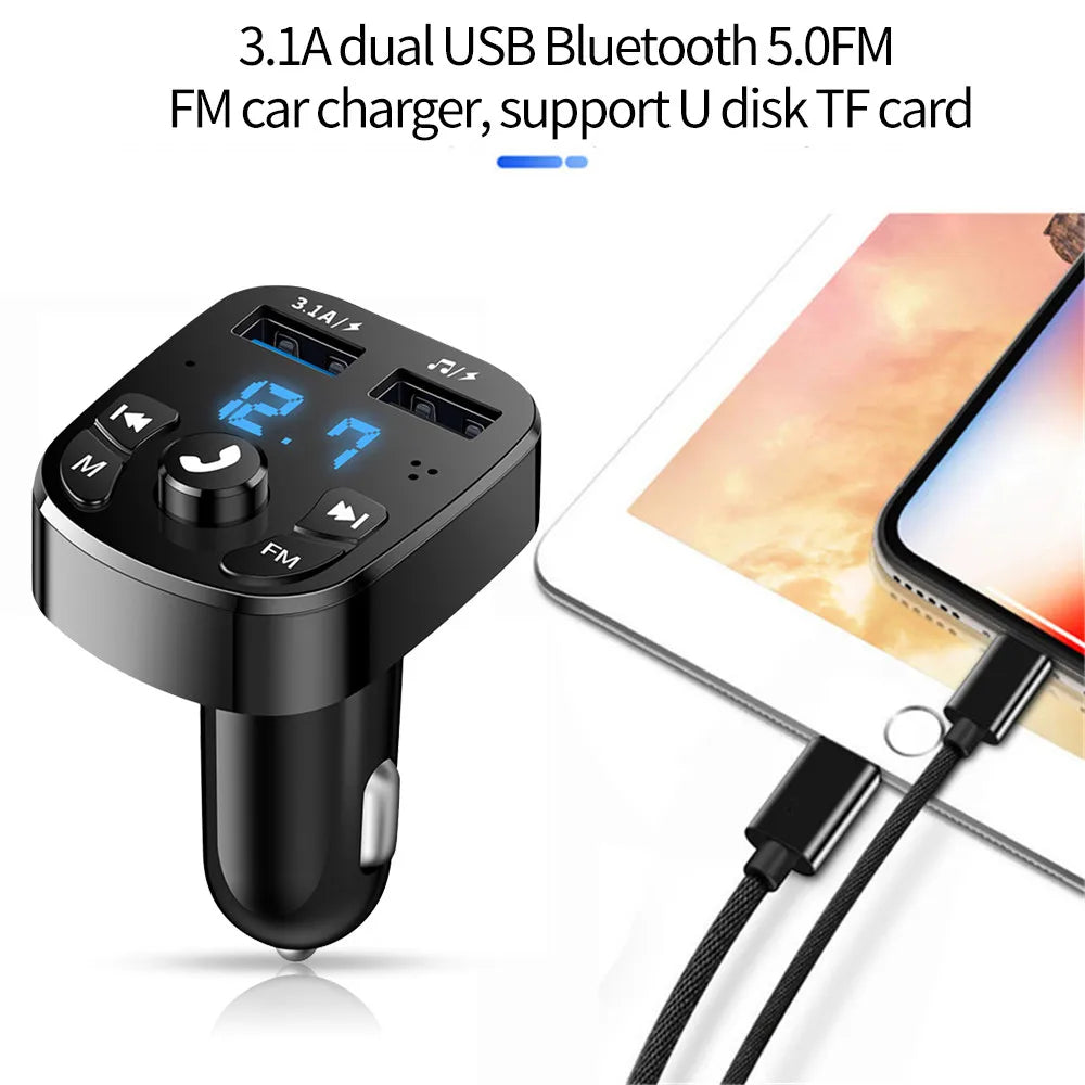 FM Bluetooth Transmitter for Car, Wireless Bluetooth Rudio Aux Adapter Dual USB Ports Quick Charger for All Smartphones
