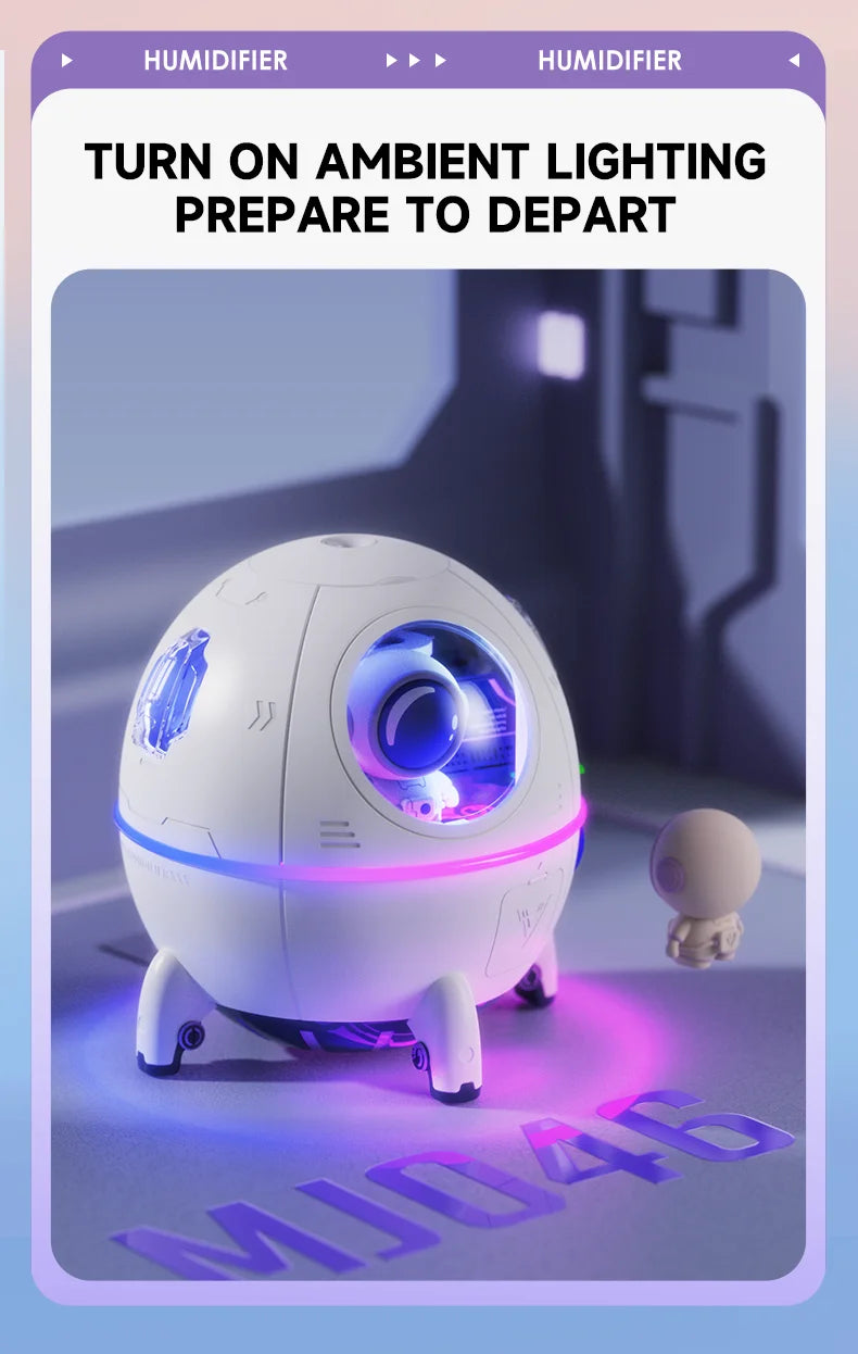 220mL Space Capsule Air Humidifier USB Plug in Rechargeable Mist Aromatherapy Water Diffuser 7 Colors Atmosphere Light