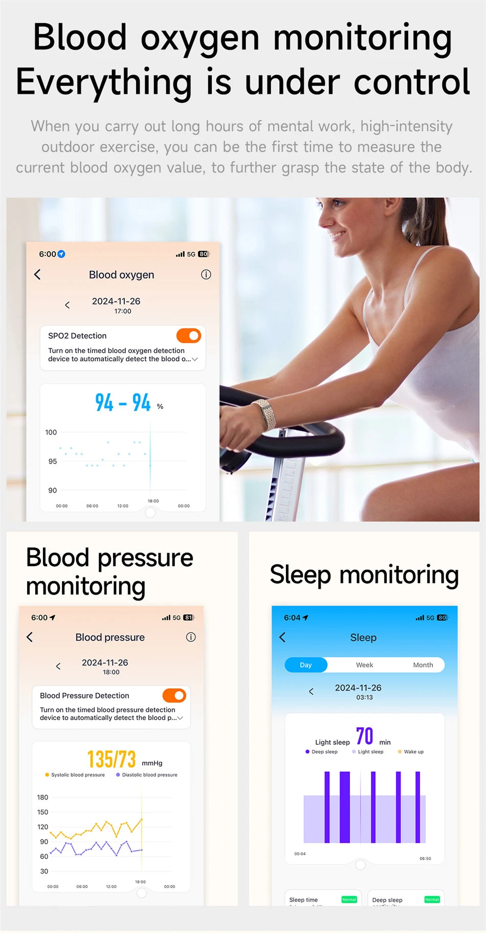Smart Wristband Wearable Fitness Multi-Sport All-Day Automatic Continuous Monitoring Health Data Improve Sleep Stress Wellness
