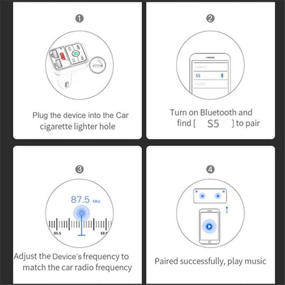 FM Bluetooth Transmitter for Car, Wireless Bluetooth Rudio Aux Adapter Dual USB Ports Quick Charger for All Smartphones