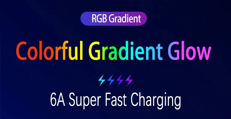 6A Super Fast Charging Colorful Light Data Cable A Drag Three RGB Breathing Gradient Car Charging Cable USB 3 In 1 Universal