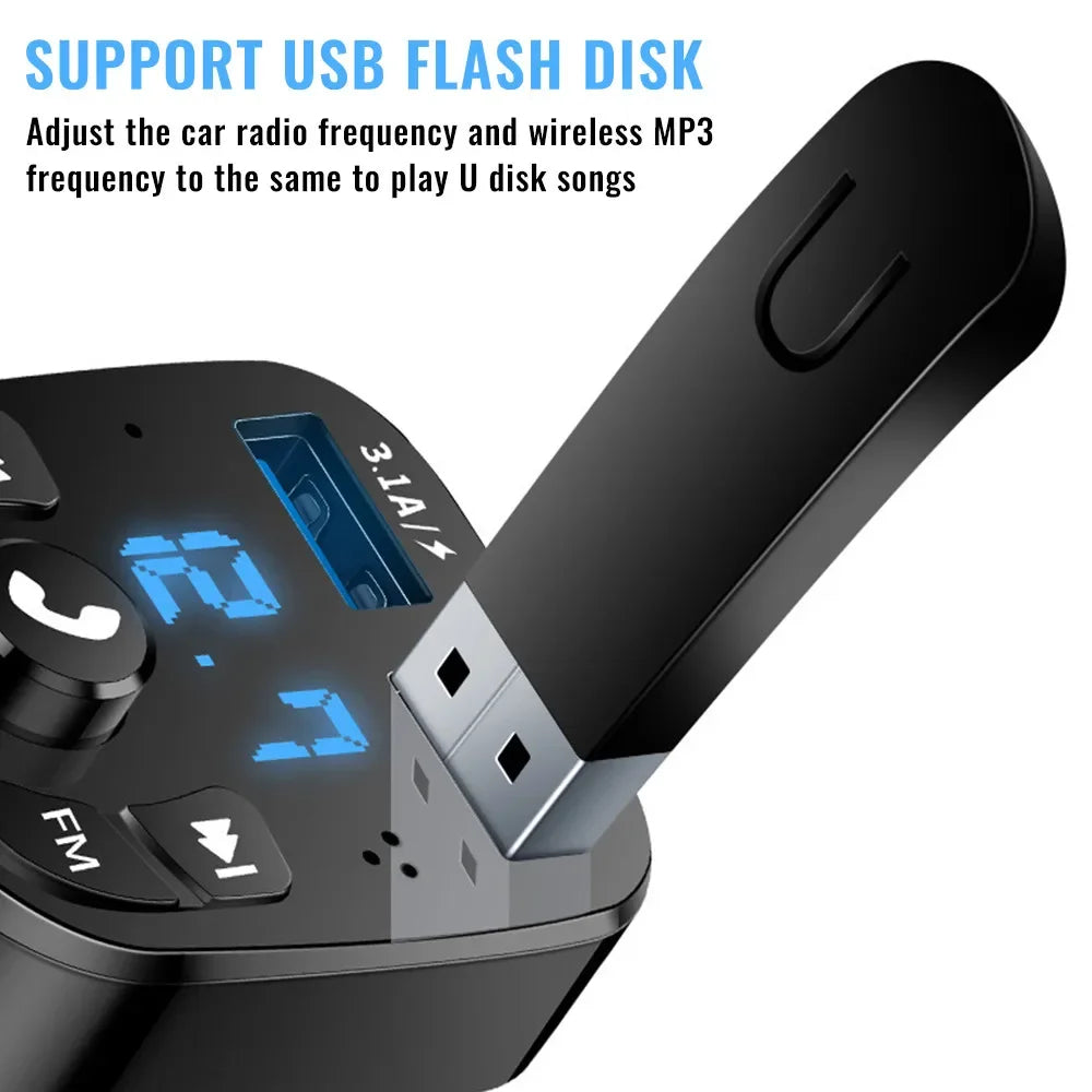 FM Bluetooth Transmitter for Car, Wireless Bluetooth Rudio Aux Adapter Dual USB Ports Quick Charger for All Smartphones