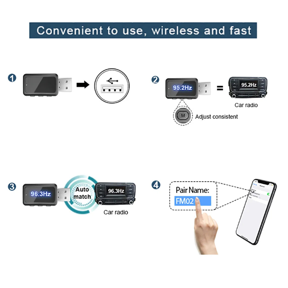 Bluetooth 5.3 Car FM Transmitter Receiver Mini USB Power Wireless Auto Audio Car Adapter Handsfree Call Car Auto Accessories