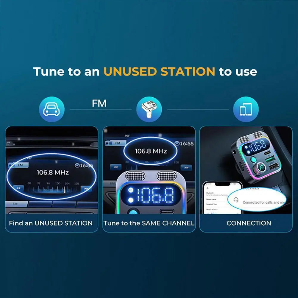 2024 Bluetooth 5.3 FM Transmitter for Car Stronger Dual Mics Deep Bass Sound 48W PD&QC3.0 Car Charger Bluetooth Adapter