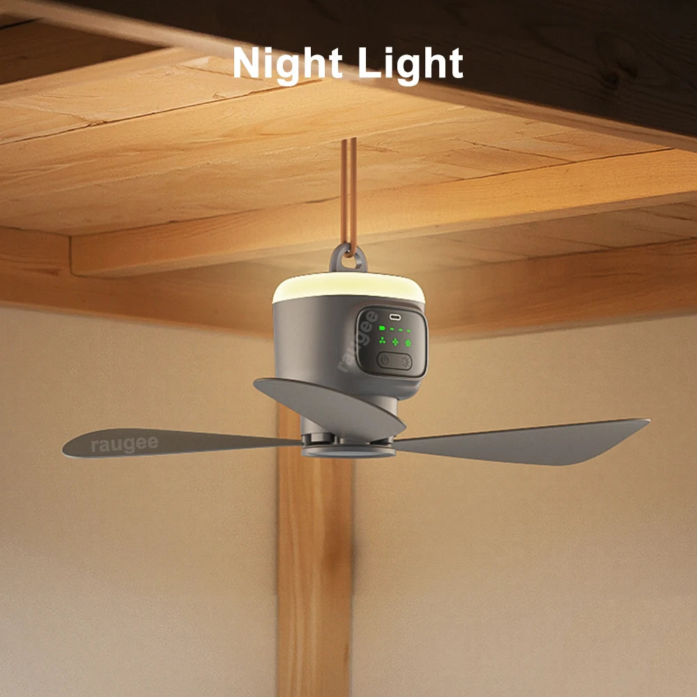 12000mAh Portable Ceiling Fans Outdoor Camping Fan Tent Air Circulator Cooler Rechargeable Electric Fan Remote Control LED Light