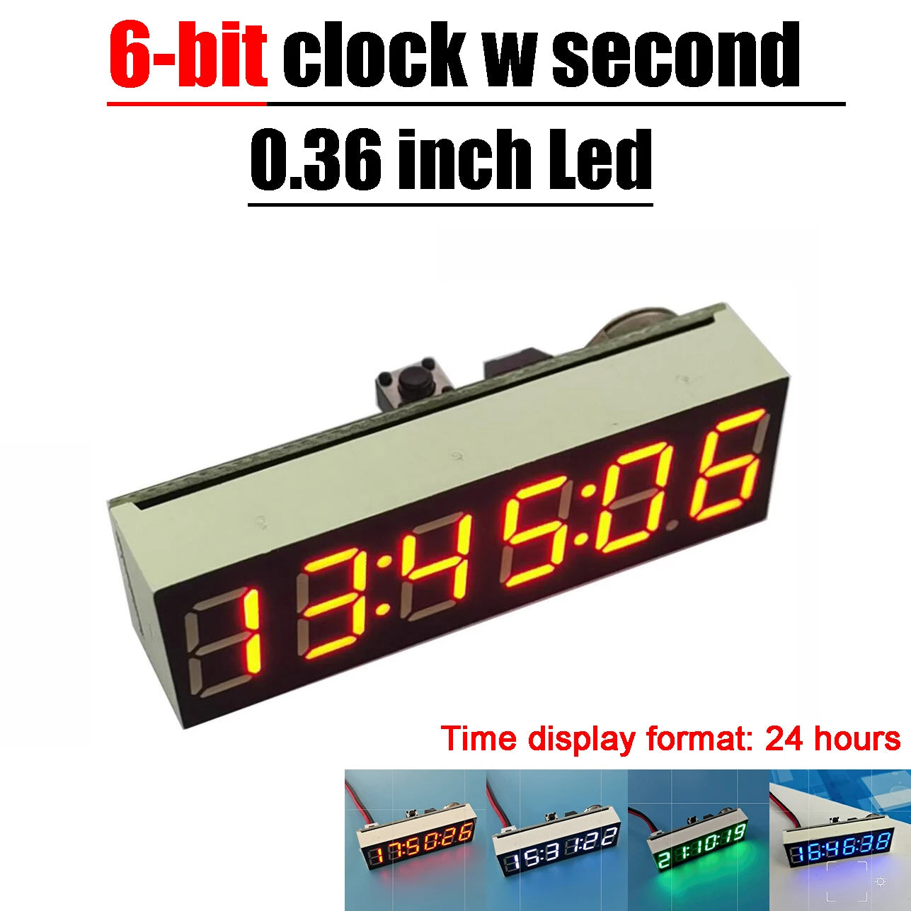 0.36" 6-bit Clock LED Digital Electronic Clock W Second Display Module Power Off Memory Brightness Adjustment Dc 5V 12V