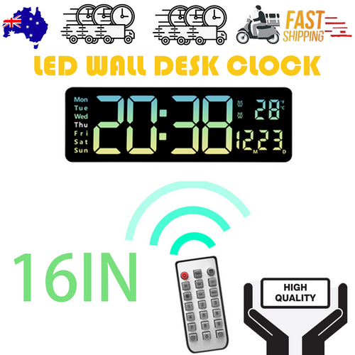 NNEDSZ 16" Green gradient color Large Digital Big Jumbo LED Wall Desk Clock Display With Temperature Calendar