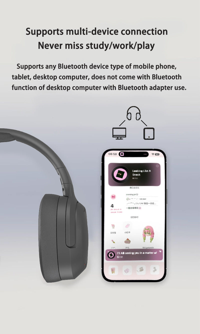 NNEDSZ Gray P2963 Wireless Bluetooth Headphones with LED Light, Hi-Fi Sound, and Sport Design