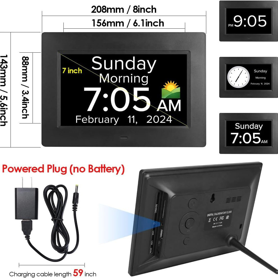 NNEDSZ White Crystal Clear 7-Inch Digital Day Clock with Auto Dimming & Voice Assist - Perfect for Seniors