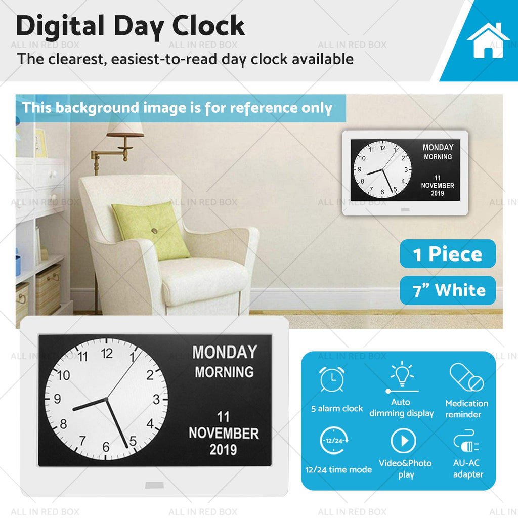 7  LED Large Digital Day Clock Calendar Dementia Date Week Month Year Time Wall