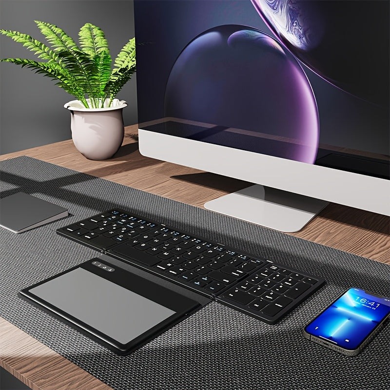 1pc JOMAA Compact Folding Wireless Keyboard for iPad Air 2, Touchpad Design, Windows 10 Compatible, USB Cable Included, Rechargeable Polymer Battery, Smart Hand Orientation, Wireless Connectivity