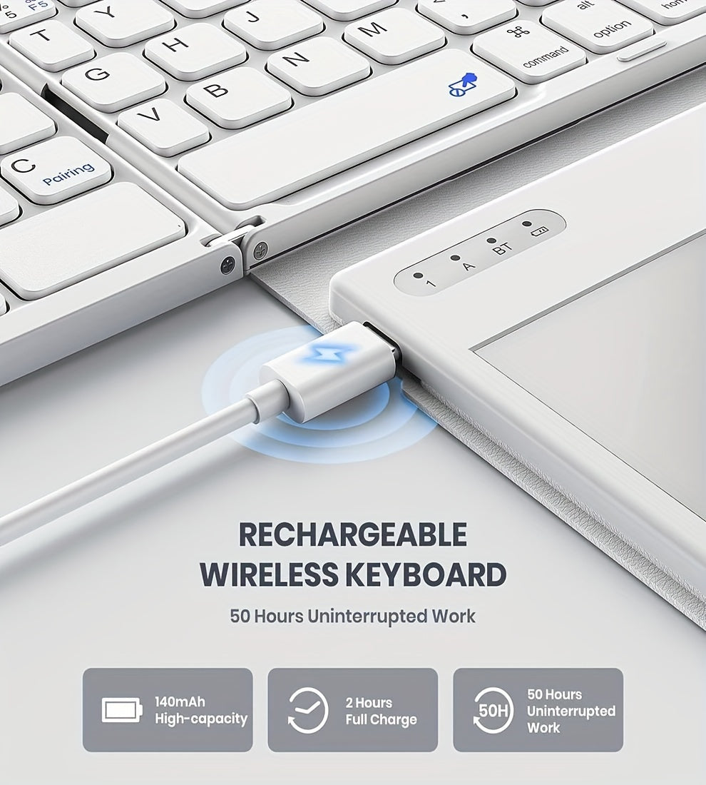 1pc JOMAA Compact Folding Wireless Keyboard for iPad Air 2, Touchpad Design, Windows 10 Compatible, USB Cable Included, Rechargeable Polymer Battery, Smart Hand Orientation, Wireless Connectivity