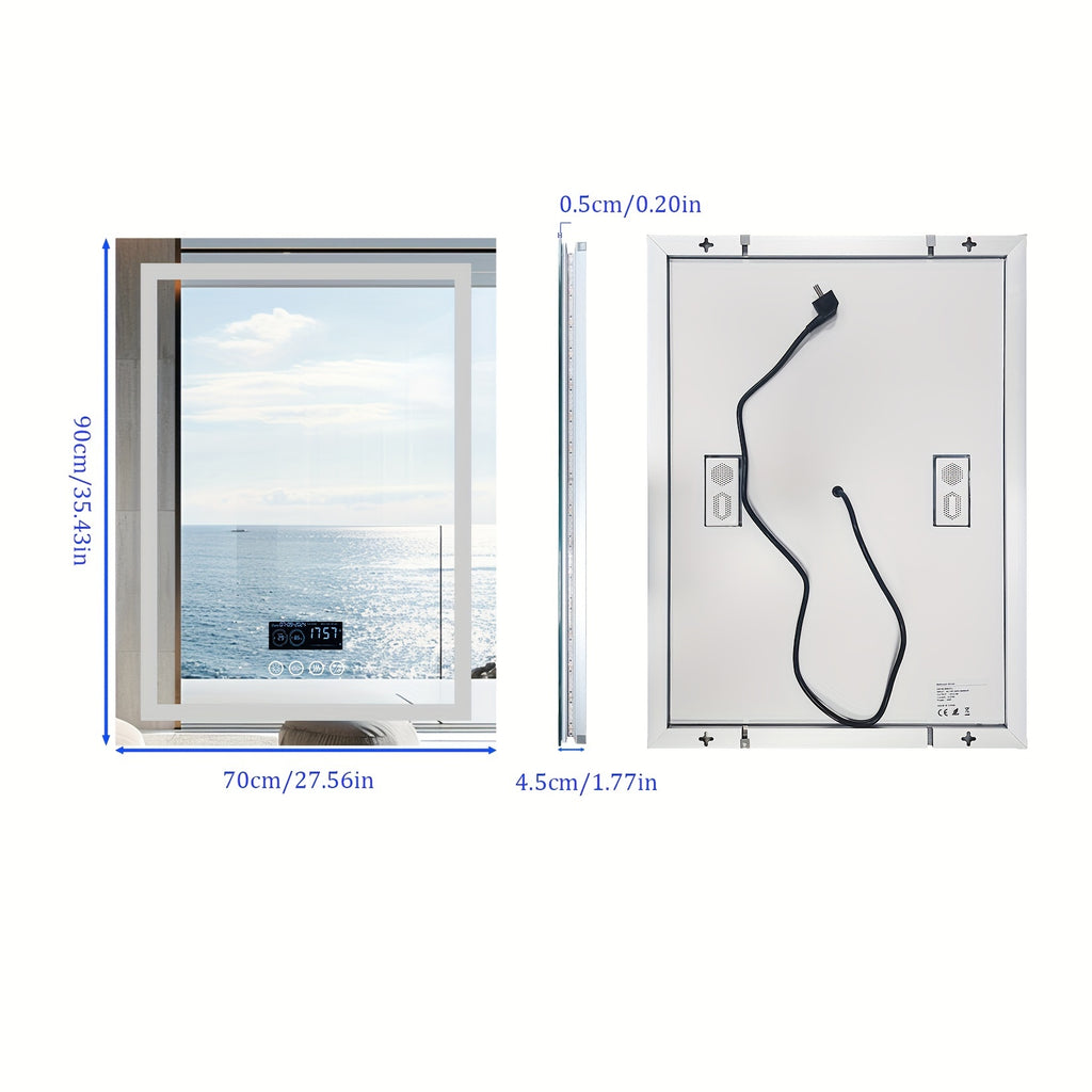 28" X 36" LED Lighted Bathroom Mirror Lighted Bathroom Music Mirror With Dual LED Light Strips Smart Wall Vanity Mirror, Front-lit, Dimming, Date And Time