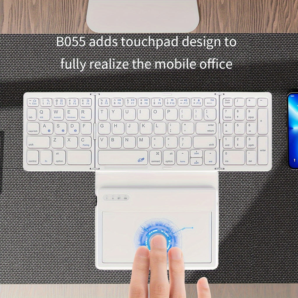 1pc JOMAA Compact Folding Wireless Keyboard for iPad Air 2, Touchpad Design, Windows 10 Compatible, USB Cable Included, Rechargeable Polymer Battery, Smart Hand Orientation, Wireless Connectivity