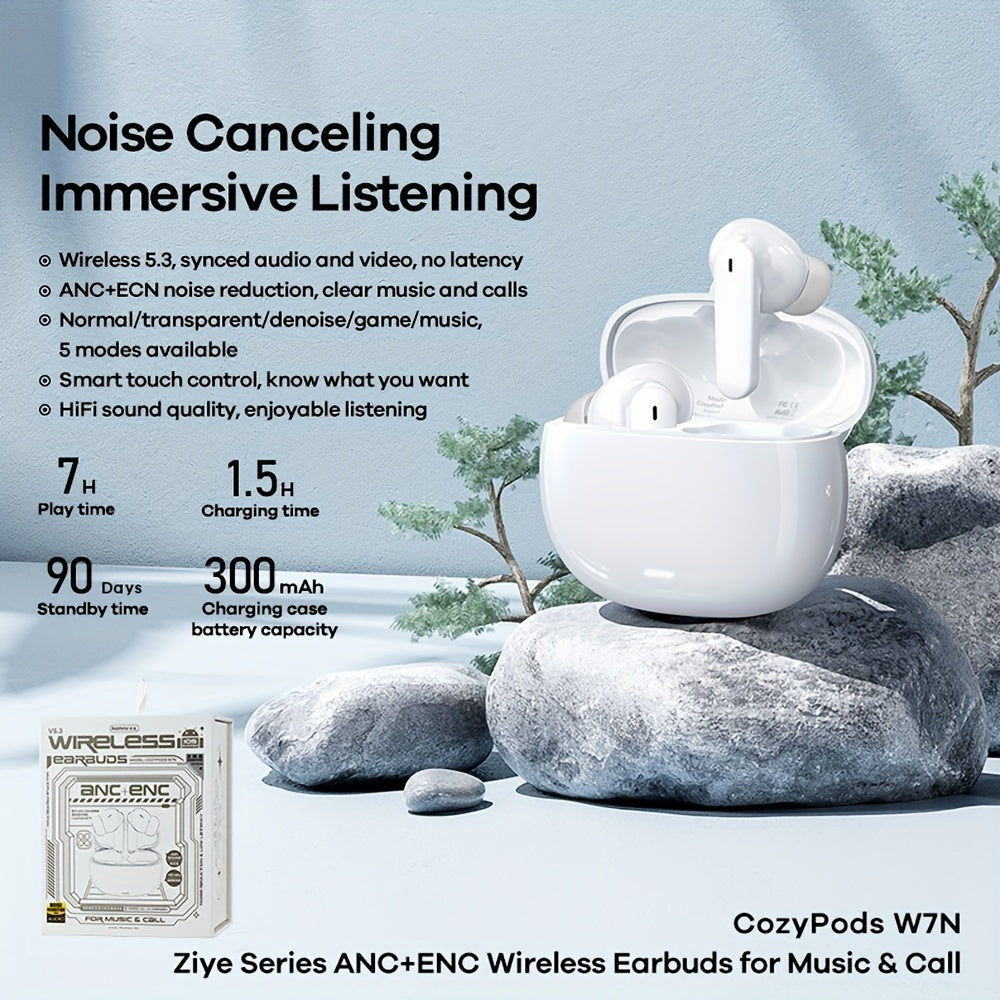 Wireless Earbuds Active Noise Cancelling Earphones, Wireless 5.2 With Microphone Charging Case, 30 Hours Playback Time, In Ear High Fidelity Stereo Earphones Suitable For IPhone Airpod Pro/Android