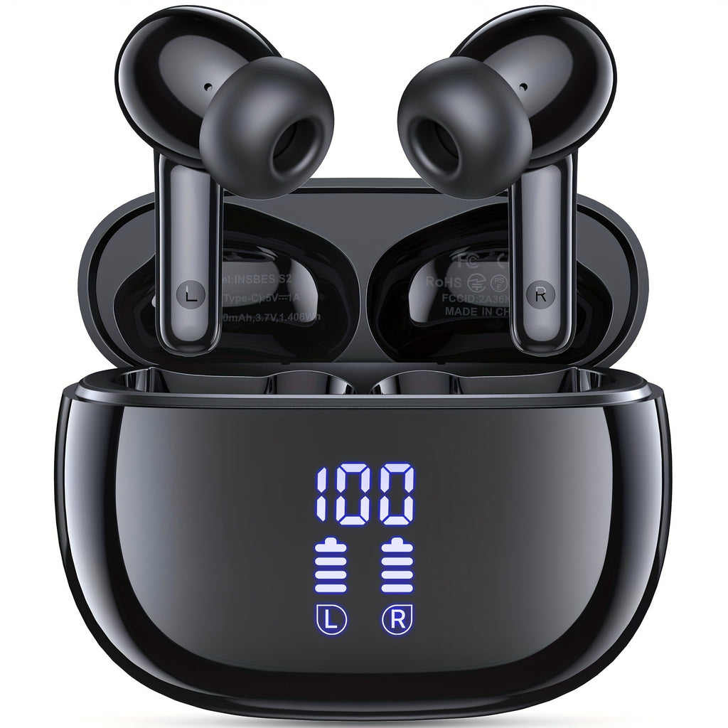 V5.3 Wireless Earbuds with Touch Control, Hi-Fi Stereo, ENC Noise Cancelling Mic, LED Power Display, and Charging Case for Sports Workout