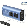 Car Power Inverter Converter - 500W Peak, DC 12V to AC 110V, LCD Display, Dual AC Outlets, 4 USB Car Chargers, Suitable for Cars, Homes, Laptops, Trucks, US Plug Car