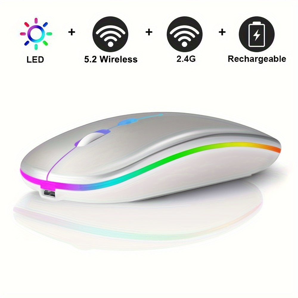 BalanceFit Rechargeable Wireless LED Mouse - Dual-Mode Wireless 5.2 & USB, Silent, Portable, Optical, Ambidextrous Design for Laptops/Desktops/Tablets, Windows 10 Compatible, Wireless Mouse for Laptop