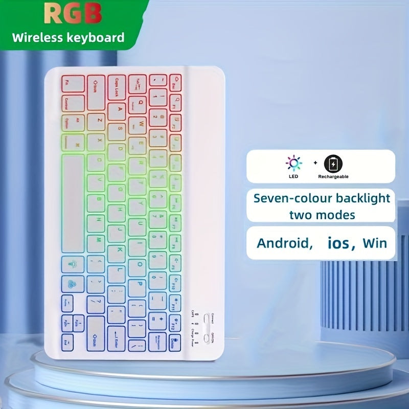 ELFO LARANJA Rainbow RGB Wireless Keyboard - Ergonomic, Rechargeable Wireless Keyboard for Tablets & Smartphones, Compatible with iOS 13+, for Android, Windows