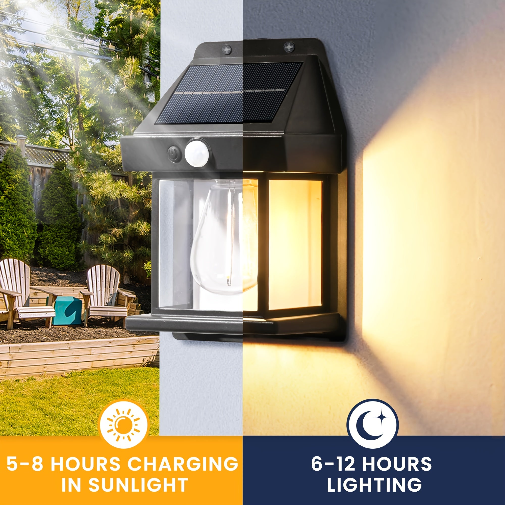 2pcs Solar Wall Lights Outdoor, Dusk to Dawn Motion Sensor Lights Waterproof, 2pcs Motion Sensor Solar Porch Lights with 3 Modes, for Patio, Garage, Shed, Solar Lights for Outside, Outdoor Solar Lights Waterproof, Garden Ligh