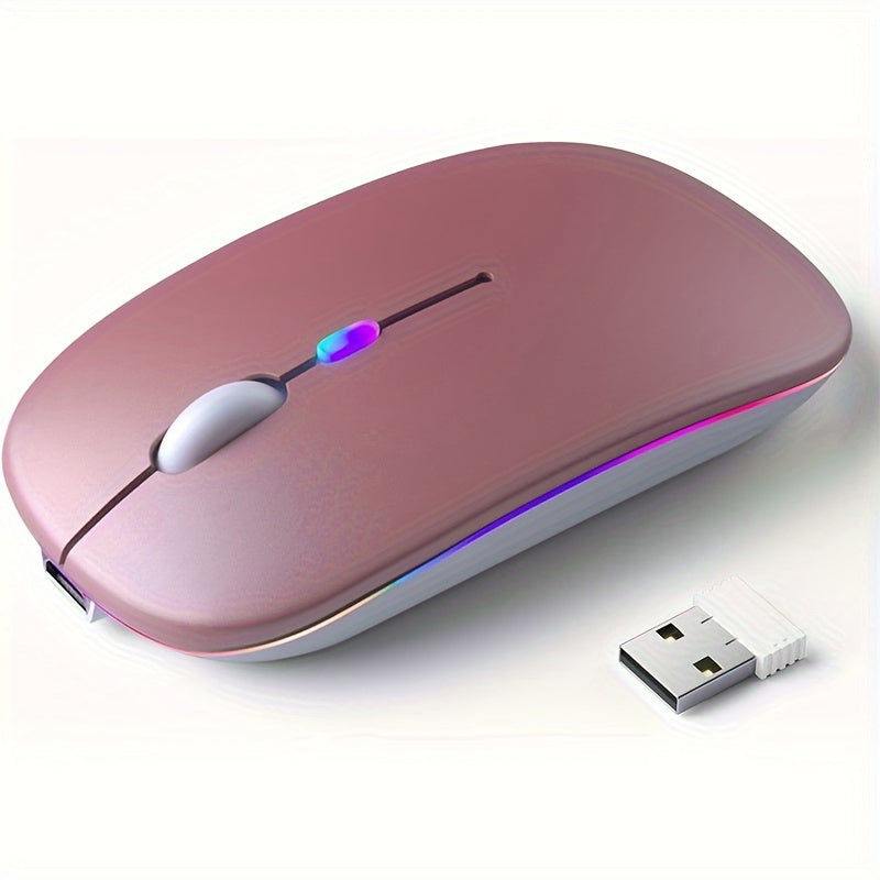 BalanceFit Rechargeable Wireless LED Mouse - Dual-Mode Wireless 5.2 & USB, Silent, Portable, Optical, Ambidextrous Design for Laptops/Desktops/Tablets, Windows 10 Compatible, Wireless Mouse for Laptop