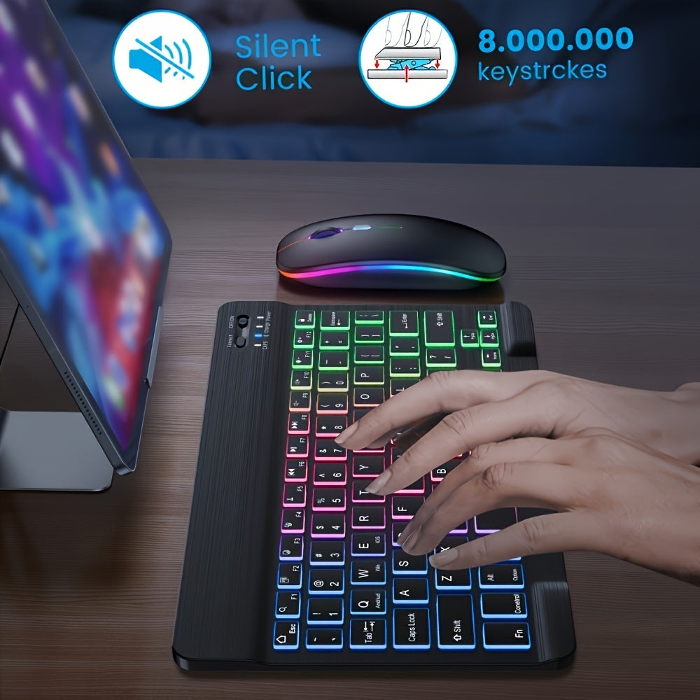 ELFO LARANJA Rainbow RGB Wireless Keyboard - Ergonomic, Rechargeable Wireless Keyboard for Tablets & Smartphones, Compatible with iOS 13+, for Android, Windows
