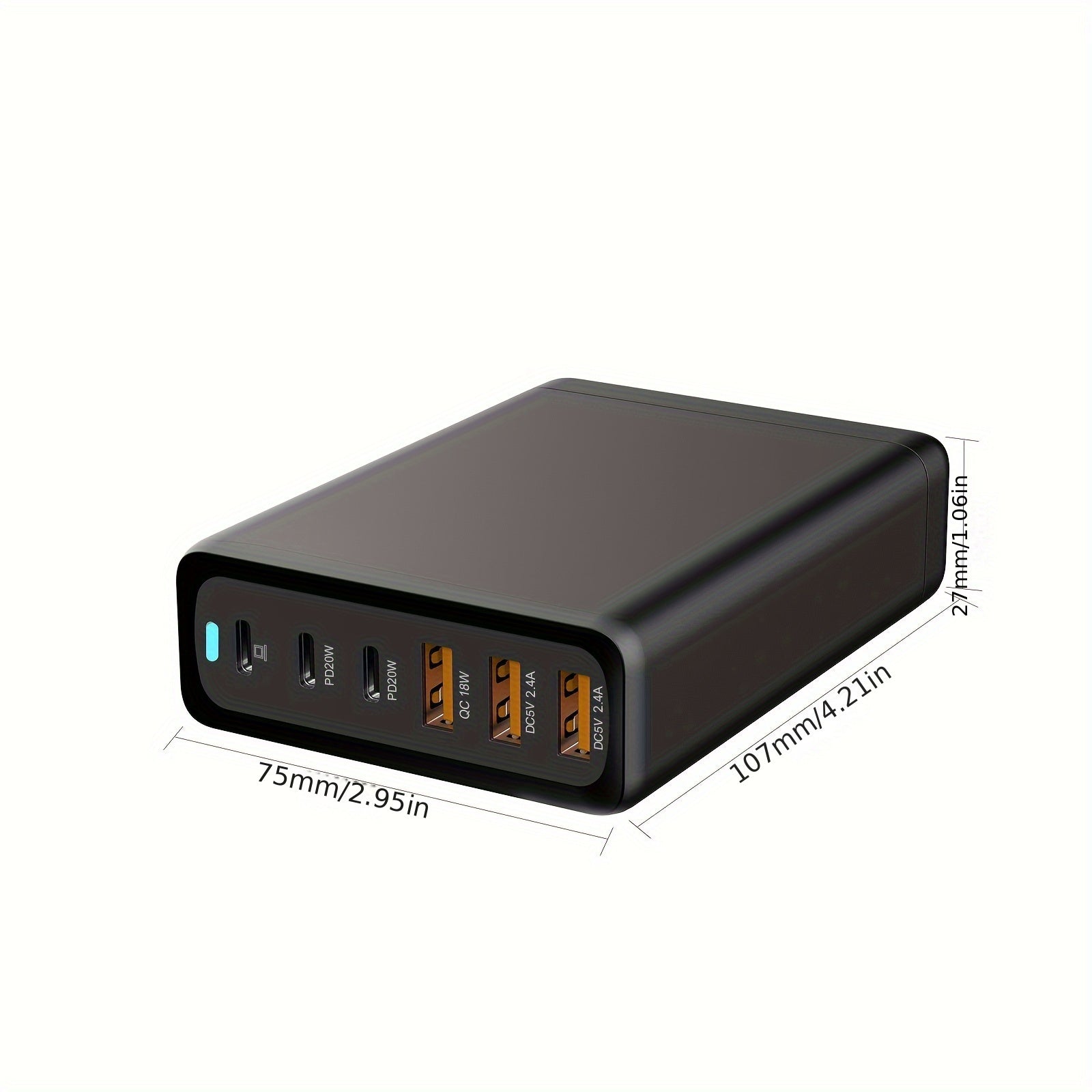 6-Port PD Fast Charger - Rapid Charging, Compact, and Foldable - Compatible with MacBook Pro/Air, iPad Pro, iPhone 14/13/12, Galaxy Note20 S22, Pixel with 5Ft AC Extension Cord