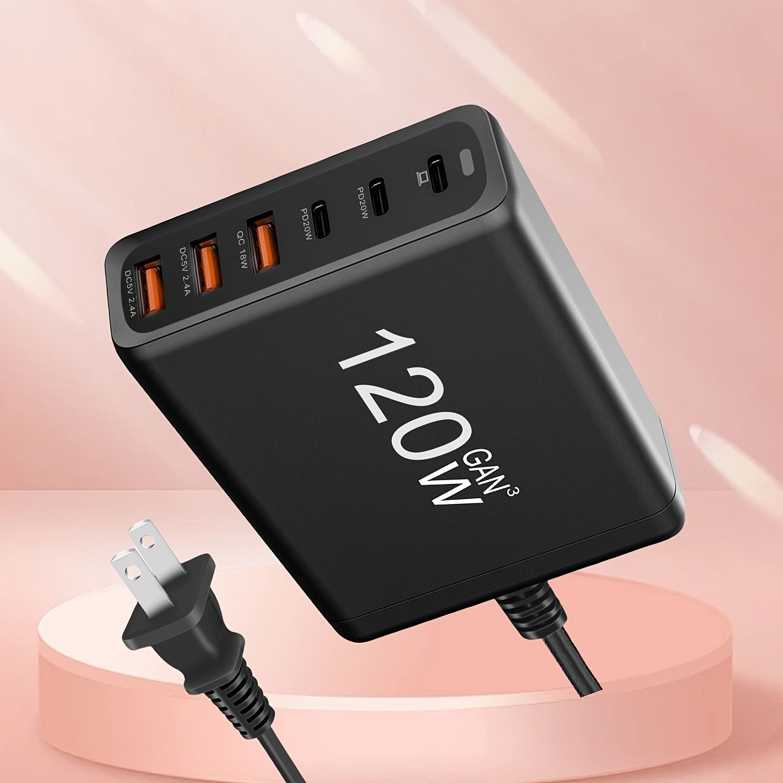 6-Port Compact PD Fast Charger - High-Speed Laptop Power Adapter with Foldable Design, 5Ft AC Extension Cord, and Multi-Device Compatibility for MacBook Pro/Air, iPad Pro, iPhone 14/13/12, Galaxy Note20, S22, Pixel, and More