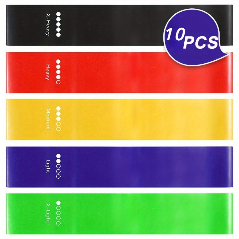 10 PACK Portable Fitness Tools Suitable for Body Exercise, Resistance Loop Exercise Bands Set, Light-Heavy Duty Resistance Band Suit Stretch, Yoga, Pilates and Gym Sports Equipment Yoga Tools, Physical Relaxation Bands, Elast