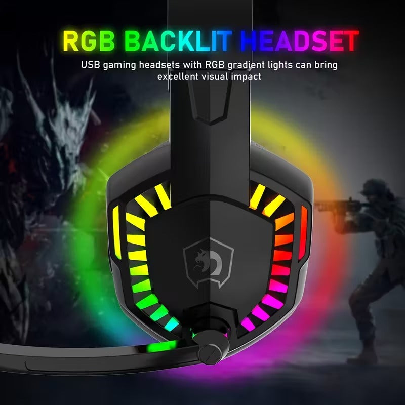 NNETM Wired Gaming Headset with RGB Lights and Noise Cancelling Mic